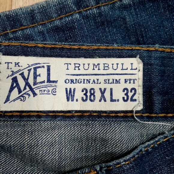TK Axel Trumbull Jeans Mens 38x32 Straight‎ Slim Fit Denim Cotton Blue - Picture 9 of 10
